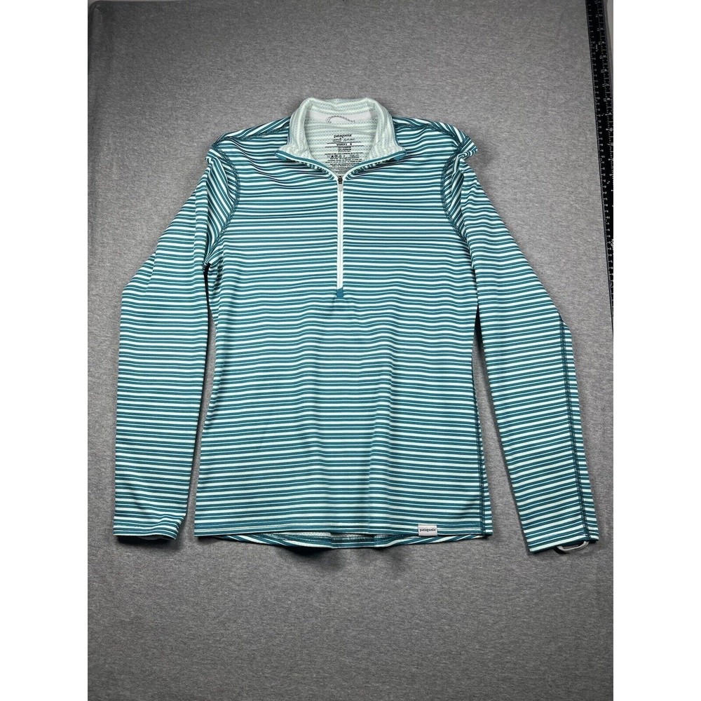 Patagonia Sz M Blue Stripe Capilene 3 Midweight Polartec 1/4 Zip Pullover Top
